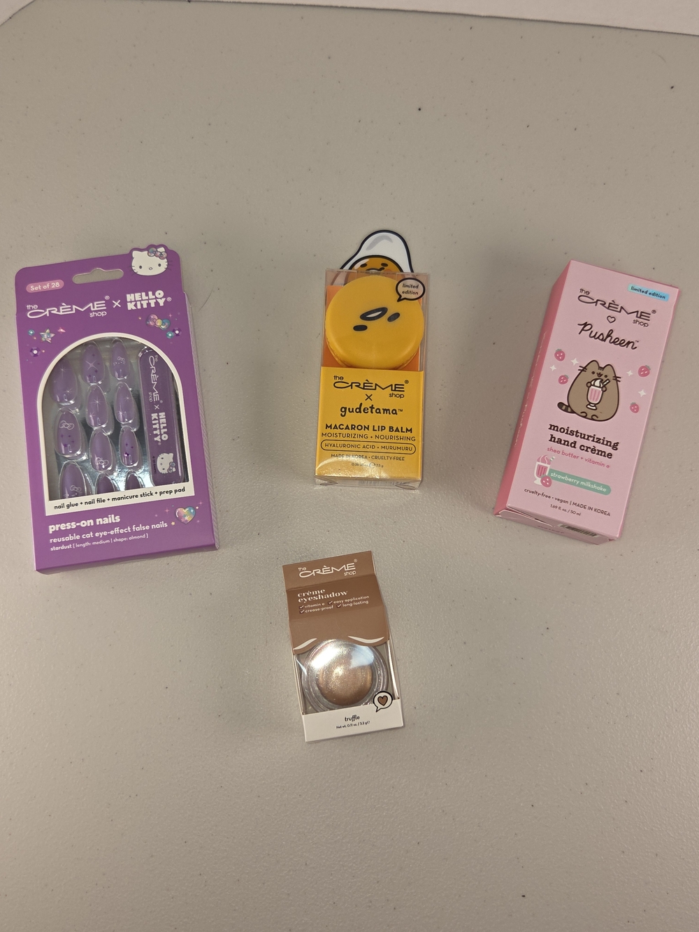 The Crème Shop 4 Piece Bundle Nails, Eye Shadow, Lotion, & Lip Balm